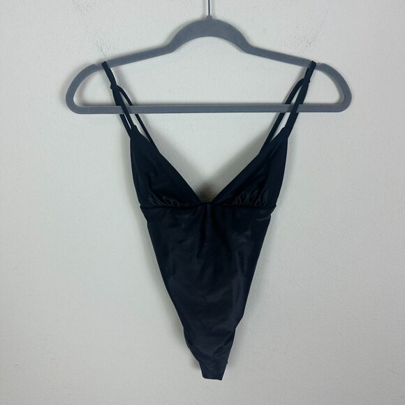 Yugen by Sandra Milano Black One Piece Swim Suit M Deep V Neck Strappy Back - Picture 2 of 7